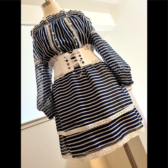 NWT M Parker Blue White Stripped Off Shoulder Dress!! - Picture 3 of 12